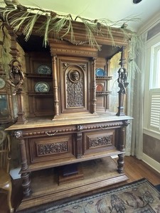 European French Renaissance Buffet Server Cabinet Solid Oak Wood 2 Drawers LOCKS
