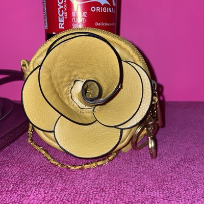 New Yellow Rose Flower Change Purse., Place For Keys ,Keyring. Chain handle.