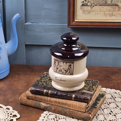 Antique Villenauxe-en-Champagne Tobacco Pot, Vintage France - Earthenware Brown Decor