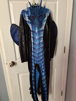Dragon Kids Costume Black Blue scales Mask Tail Wings Halloween Boys 8-10