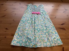 Mini Boden Girls 9/10 Y Silver Sequined Tassel Aqua Floral Bird Lined Dress EUC