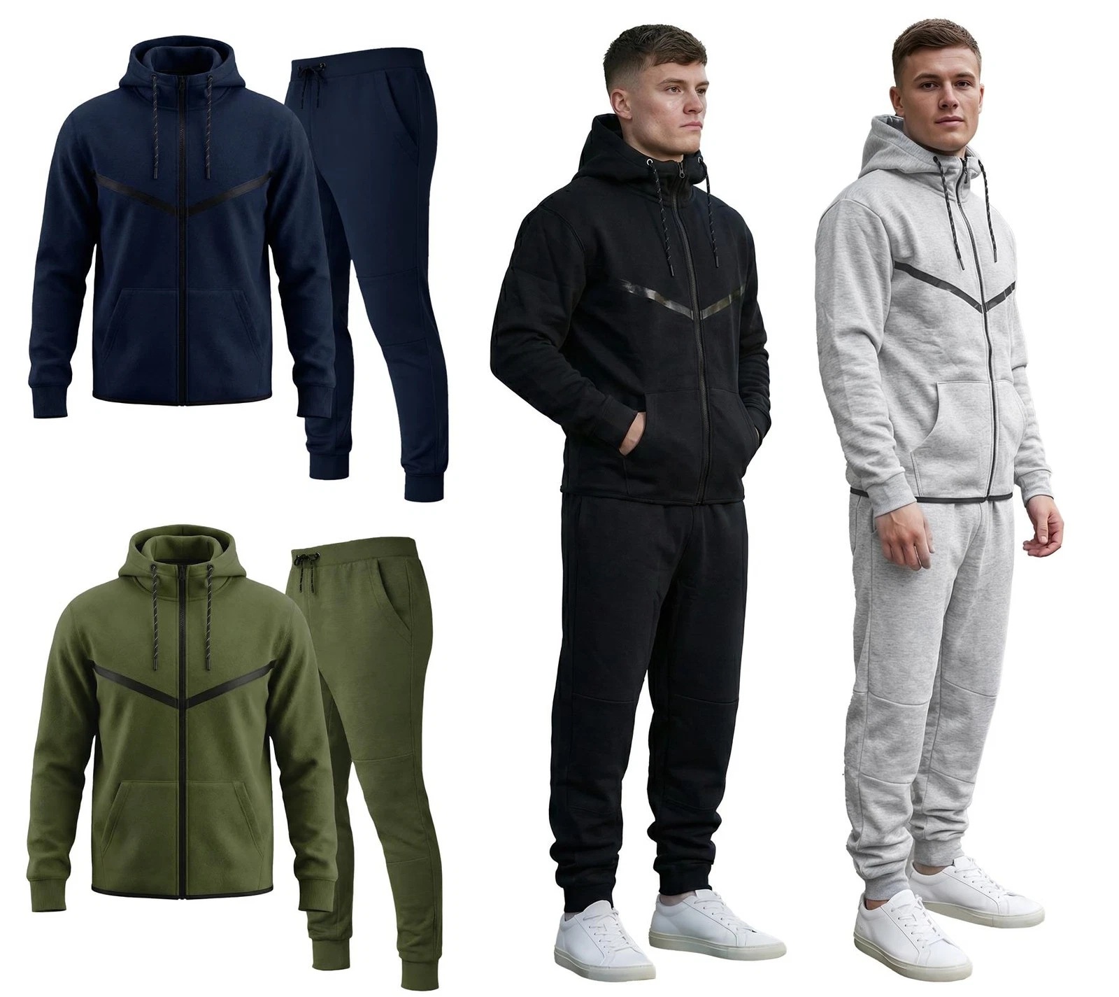 Mens 2Pcs Tracksuit set Zipper Hoodie Top & Gym Joggging Bottoms Warm Tracksuit