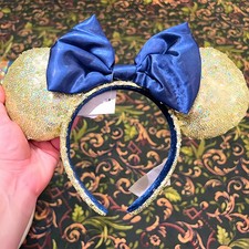 Disney Parks Minnie Mouse Ear Bow 50th Gold Shimmer Blue WDW Sequin Headband US
