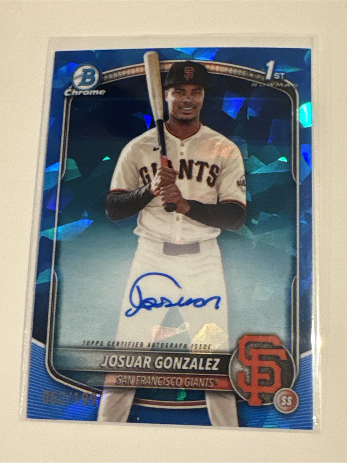 2025 Bowman Chrome Sapphire Josuar Gonzalez 1st Auto /199 #JG CPSA-JG Giants