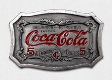 Vintage 1996 Coca-Cola "5 Cents At Fountains" Pewter Belt Buckle by Siskiyou