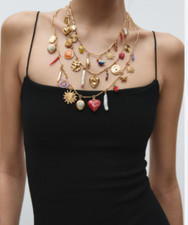 BNWT: Stunning Pack of Multi layered 3 Multi-charm Necklaces from ZARA: GOLDEN