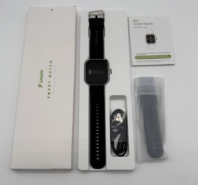 Letsfit E27 Smart Watch Health Tracker Silver Bezel Black Band (x2) Silicone NEW