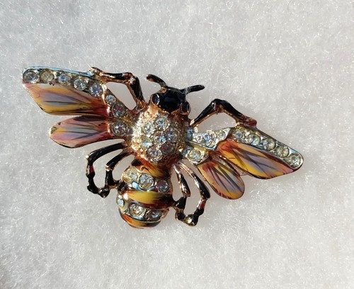 VTG Coro Craft Bee Clip Pin, Sterling Silver, Enamel and Rhinestone