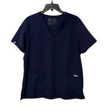 FIGS Technical Collection Navy Blue V-Neck Scrub Top Women Medium Short Sleeve