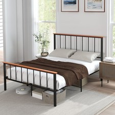 Queen Metal Platform Bed Frame Mattress Foundation with Headboard Industrial