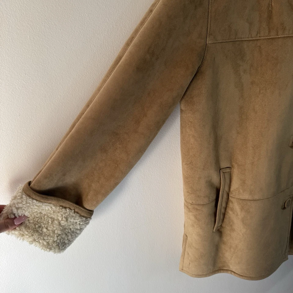 Abrigo Chaqueta Vintage Y2K Covington XL Imitación Gamuza Piel Sherpa Con Capucha Bronceado Penny Lane Foto 3 de 4