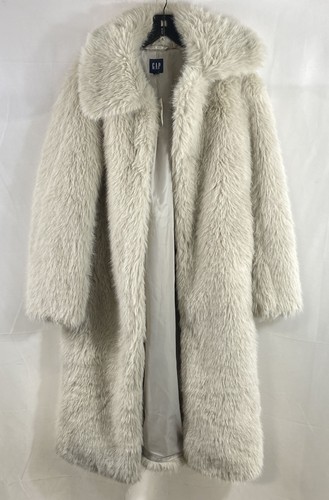 GAP Women's Cream Faux Fur Longline Winter Jacket Coat Plush NWT Sz M