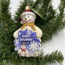 Old World Christmas Glistening Greetings Snowman Rare HTF Retired