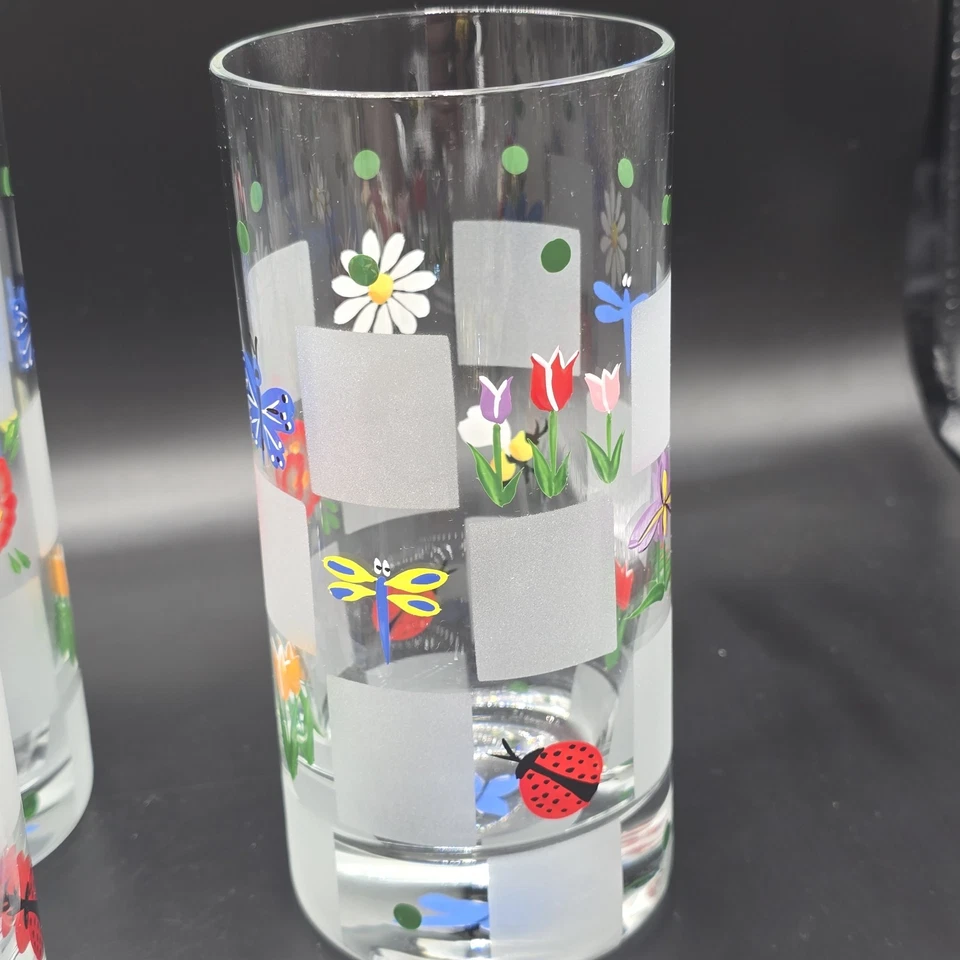 Lenox Butterfly Meadow Highball Glasses Set of 4 Floral Frosted Check Pattern - Image 4 of 4