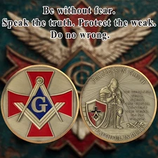 Masonic Cross Knight Templar Challenge Coin – Fearless in Truth - Square Compass