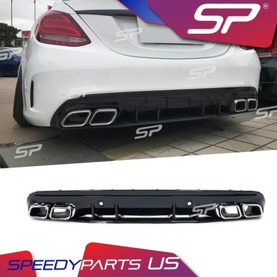 For 2015-2021 Benz C Class W205 C300 C450 Rear Diffuser W/ Exhaust Tip Chrome