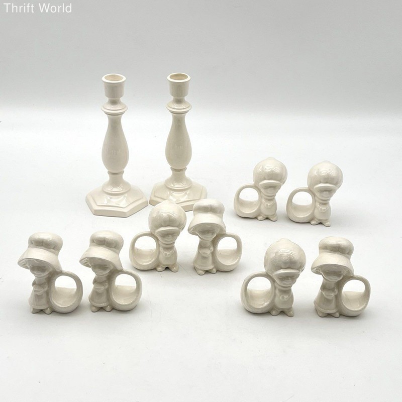 Holly Hobbie & Robbie Napkin Rings and Candlesticks Lot Ceramic Vintage 10pc