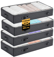 Under Bed Storage Organisers 100L Foldable Clothes Box with Zipper Handles 4 PK