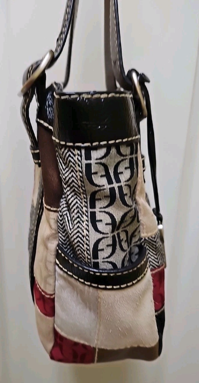 FOSSIL Purse Multi-colored Patchwork, Black Trim … - image 7