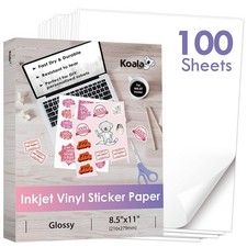 Koala Printable Vinyl Sticker Paper for Inkjet Printers - 100 Sheets Glossy W...