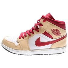 NIKE AIR JORDAN 1 MID BEIGE CARDINAL RED 554724-201 CUT SNEAKERS US10.5 Used ada
