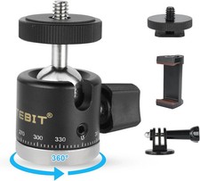 Mini Ball Head, Panoramic Tripod Head with 1/4" Camera Hot Shoe Mount DSLR Camer