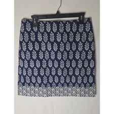 Talbots Women's Navy and White Dabu Printed Pencil Skirt Size 8