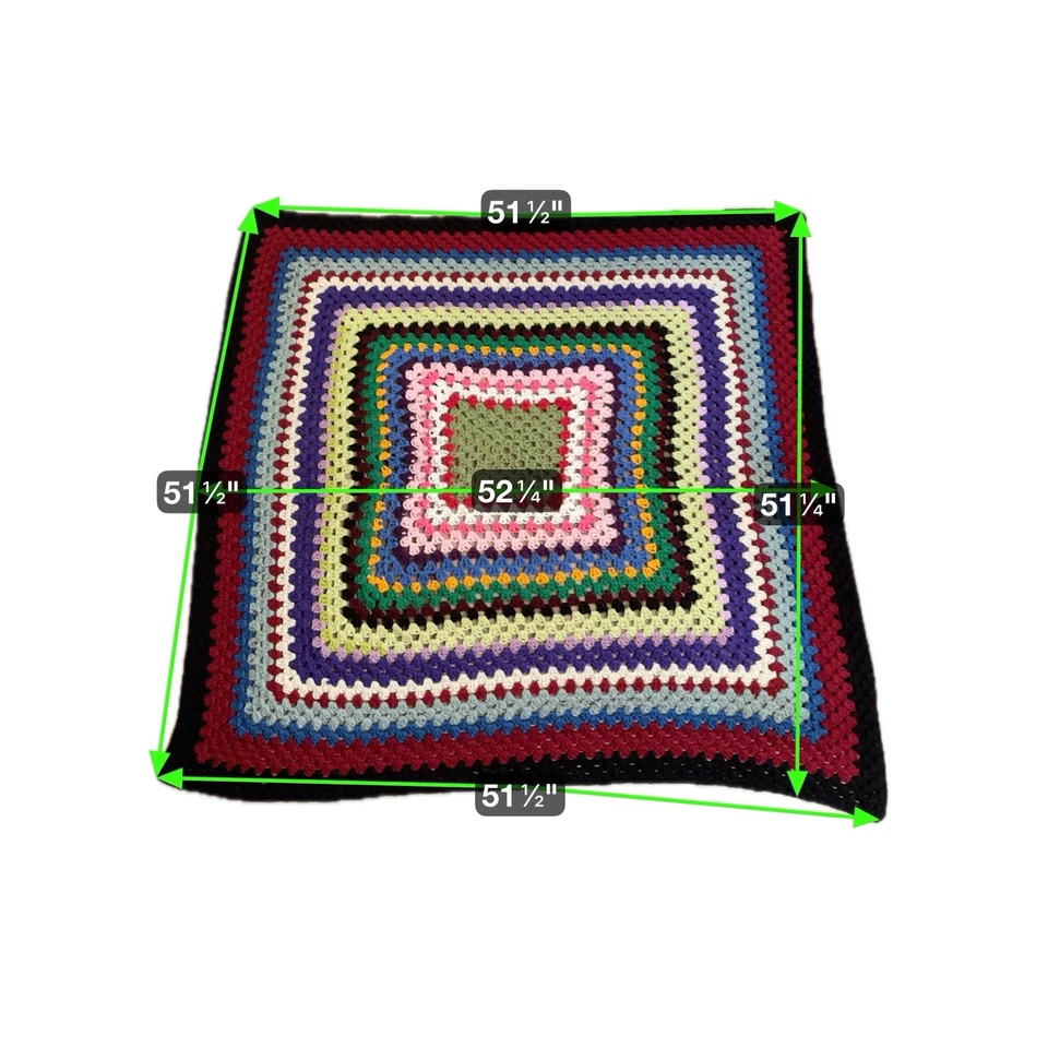 Manta de regazo colorida afgana de ganchillo cuadrada de abuela hecha a mano 51 x 51 arco iris Foto 2 de 3