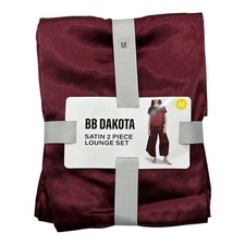 BB Dakota Women's Satin 2-Piece Lounge Set Pajamas Burgundy Medium FREE SHIPPING