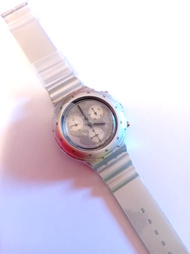 Swatch AquaChrono Nuovo Silver SBM107 1997 Vintage Orologio da polso NOS - Foto 3 di 8