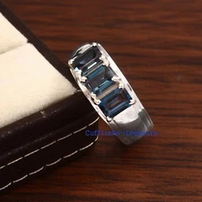 Natural London Blue topaz Gemstones with 925 Sterling Silver Ring For Men's #266