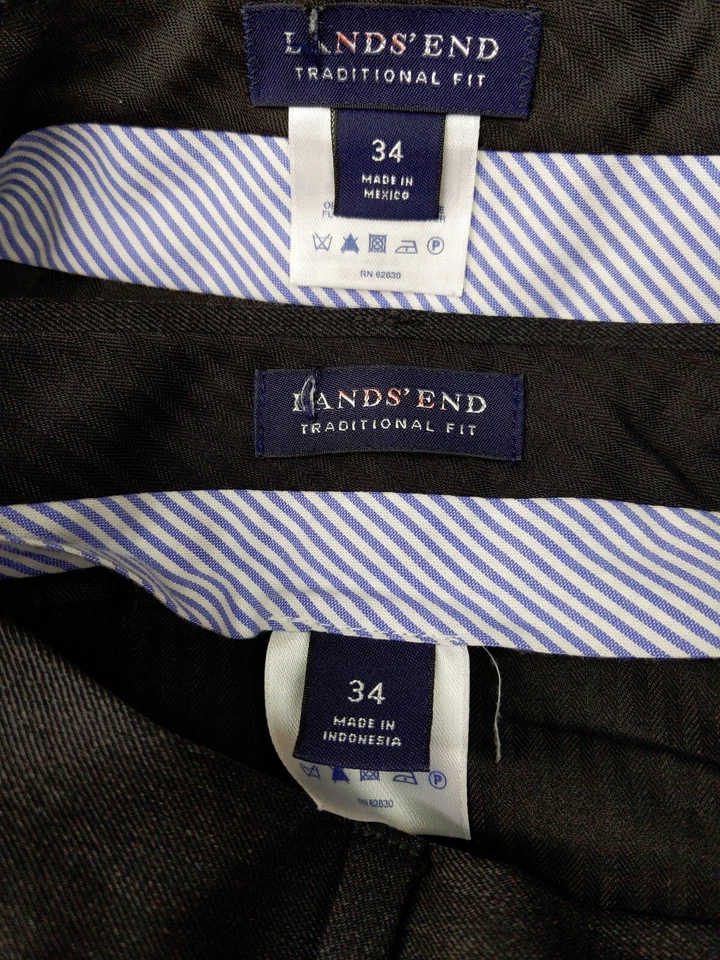 Lote de 2 Pantalones de Vestir Lands End Calce Tradicional Para Hombre 34x32 Gris Largos 100% Lana Foto 2 de 4