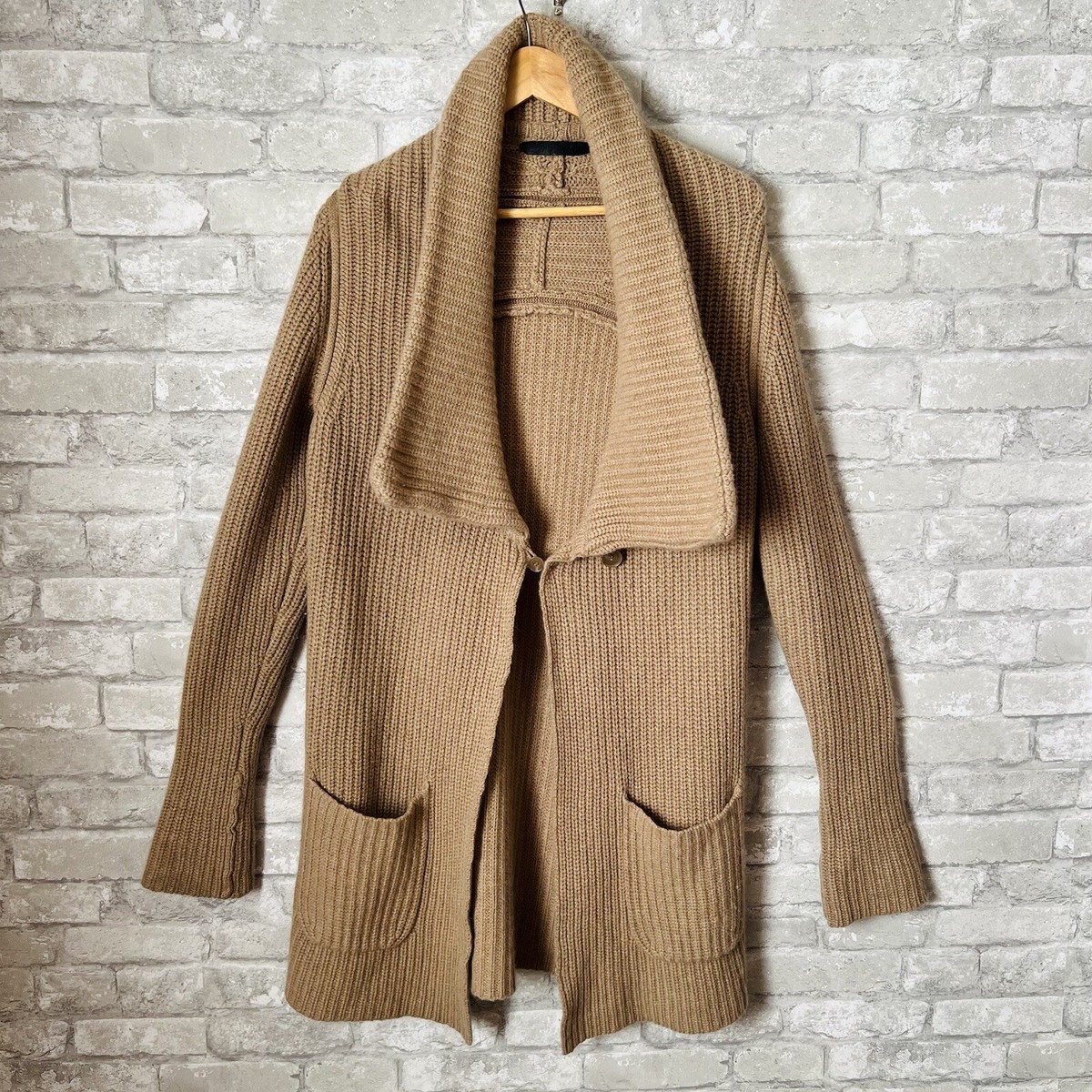 Nordstrom Signature Women's Medium 100% Cashmere Tan Duster Cardigan Chunky  Knit