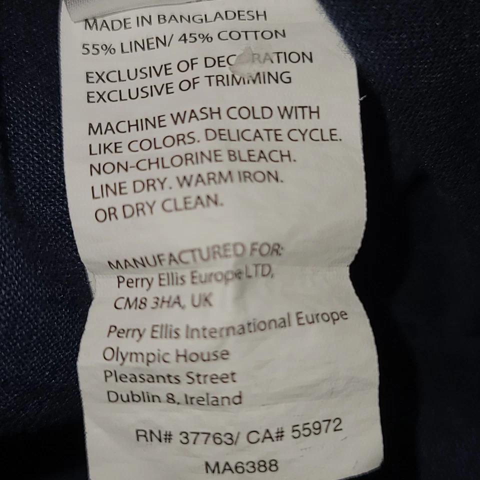 Perry Ellis Linen Blend Long Sleeve Shirt XL Navy Blue Button-Up - Image 4 of 4