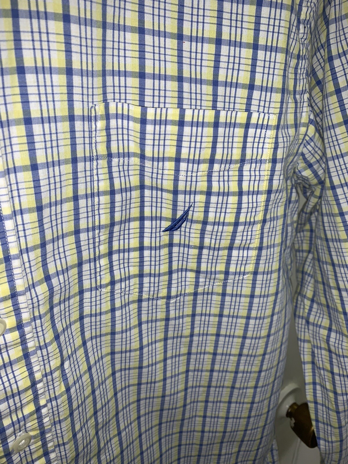 New Nautica Men's Dress Shirt Size L Blue Plaid Long Sleeve 100 Cotton