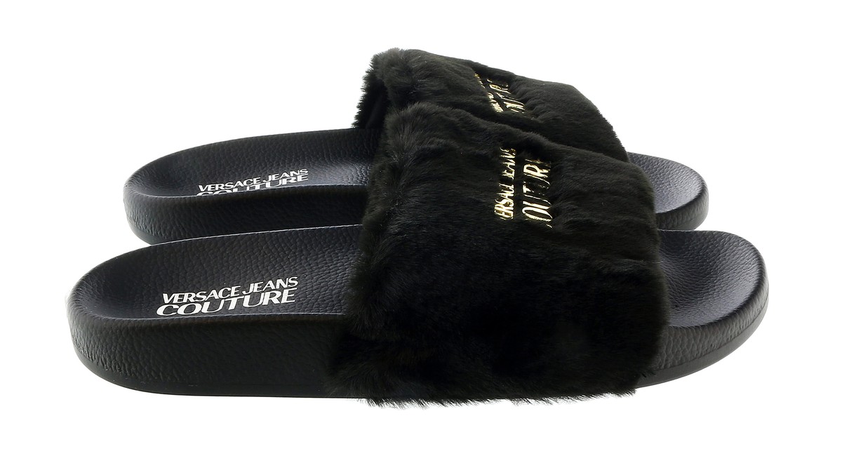 【関税&送料込】Versace Jeans Couture Slide Sandal With Logo Versace Jeans Couture logo-embossed Slides | Blue | FARFETCH