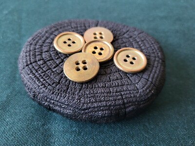 Set of 5 Vintage Brass Look Buttons   4-Hole   For Restoration & Retro Sewing