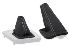 SCHALTMANSCHETTE HANDBREMSSACK FUR BMW E46 automatik 3-er ALCANTARA NAHT WEISS