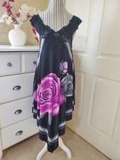 Fashion Summer Cocktail Asymmetric Dress Black Floral Stretch w/ Crochet Lace OS