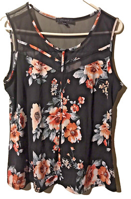 Atelier 29 Top Women's XL Floral w/Black Sheer Details Sleeveless Flaw