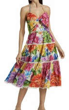 Farm Rio Embellished Midi Dress Rainbow Chita Floral Print Cut Out M~NWT $335