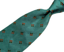 BURBERRY Tie Silk Teal Green Herringbone Orange Dots USA Made