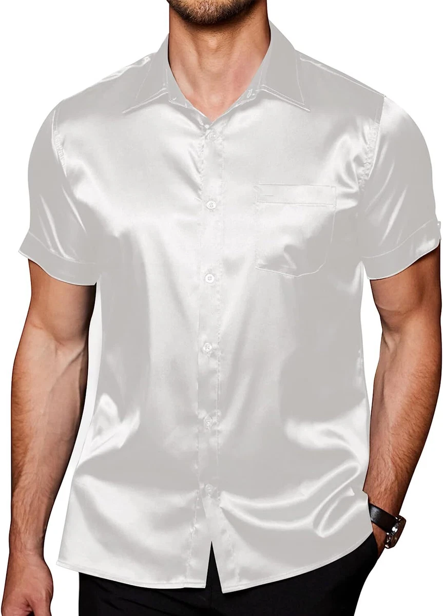 Men's casual short sleeve silk best sale shirts