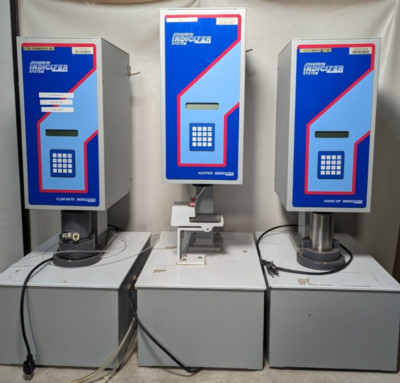 Lot of 3 Johnson Indicizer Systems: Flow Rate, Hopper, and Hang-Up as pictured