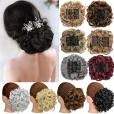 AU LARGE THICK Curly Chignon Messy Bun Updo Comb Clip in Hair Extensions AS REAL
