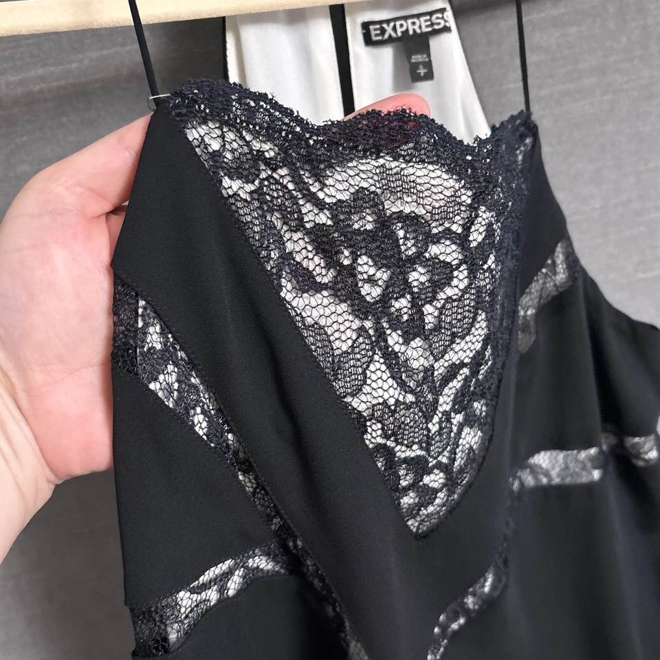 Vestido Express S Negro Encaje Halter Sin Mangas Cóctel Años 90 y2k Hada Grunge Capricho Foto 3 de 4