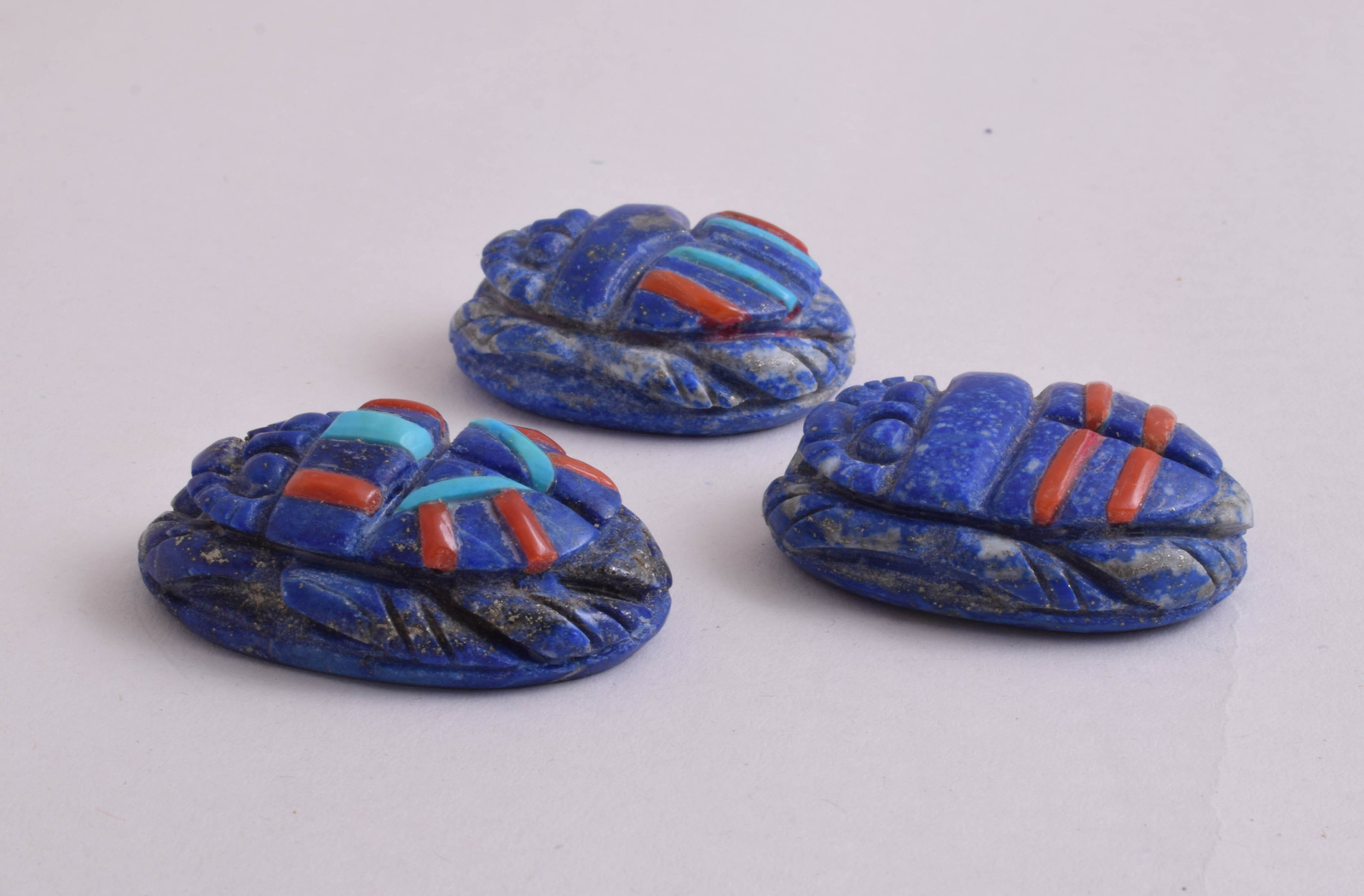 3 Egyptian Scarab-Carved Egyptian Lapis Lazuli Scarab lot- 93 grams