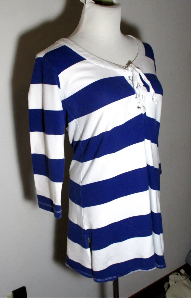 TOMMY BAHAMA Blue White 3/4 Sleeve Top Size XS — 第 3/4 张图片