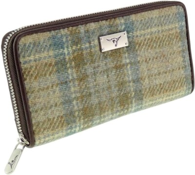 Glen Appin Harris Tweed Wallet, Large Zip Purse for Women, Made in Scotland