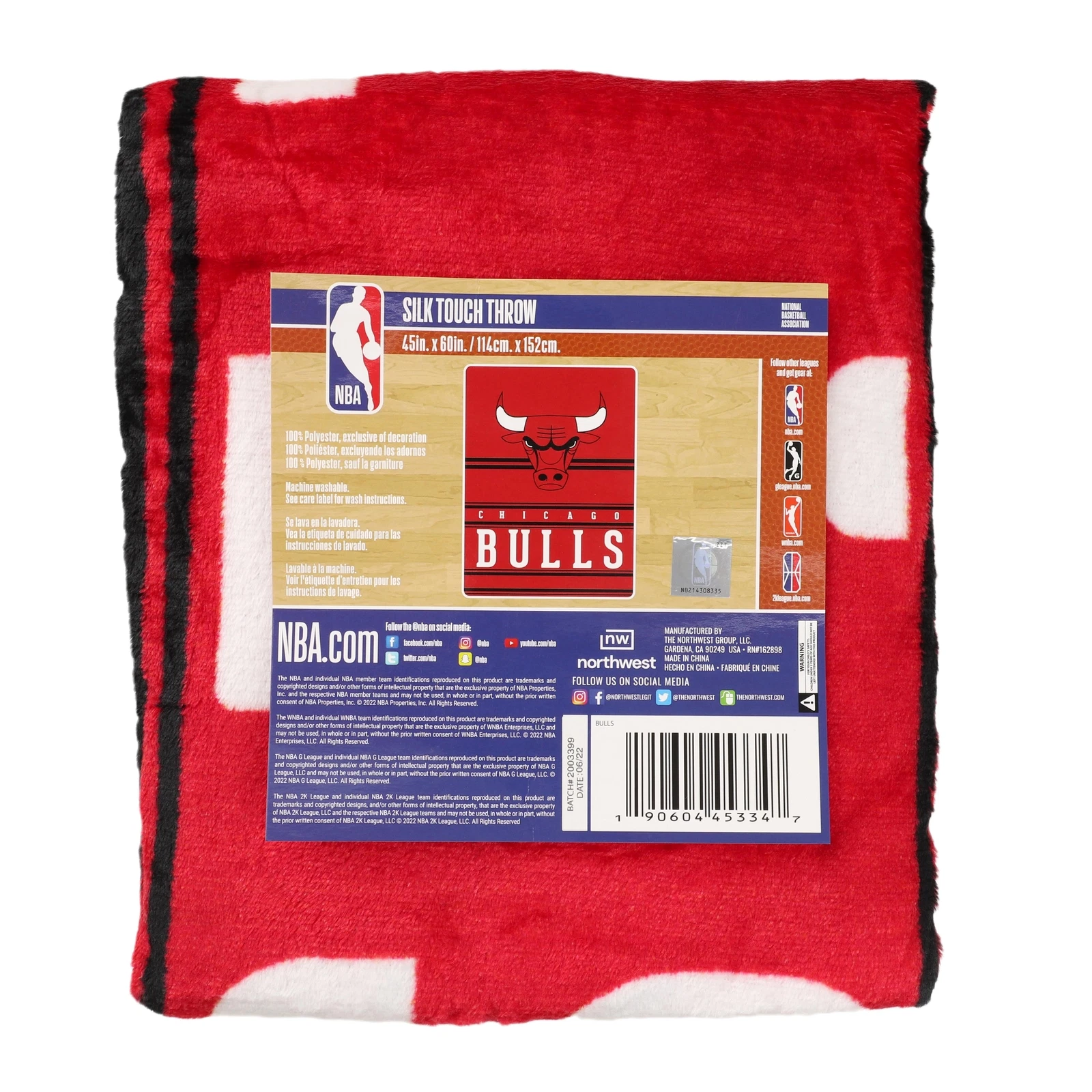 Northwest Chicago Bulls Singular Silk Touch Throw Blanket